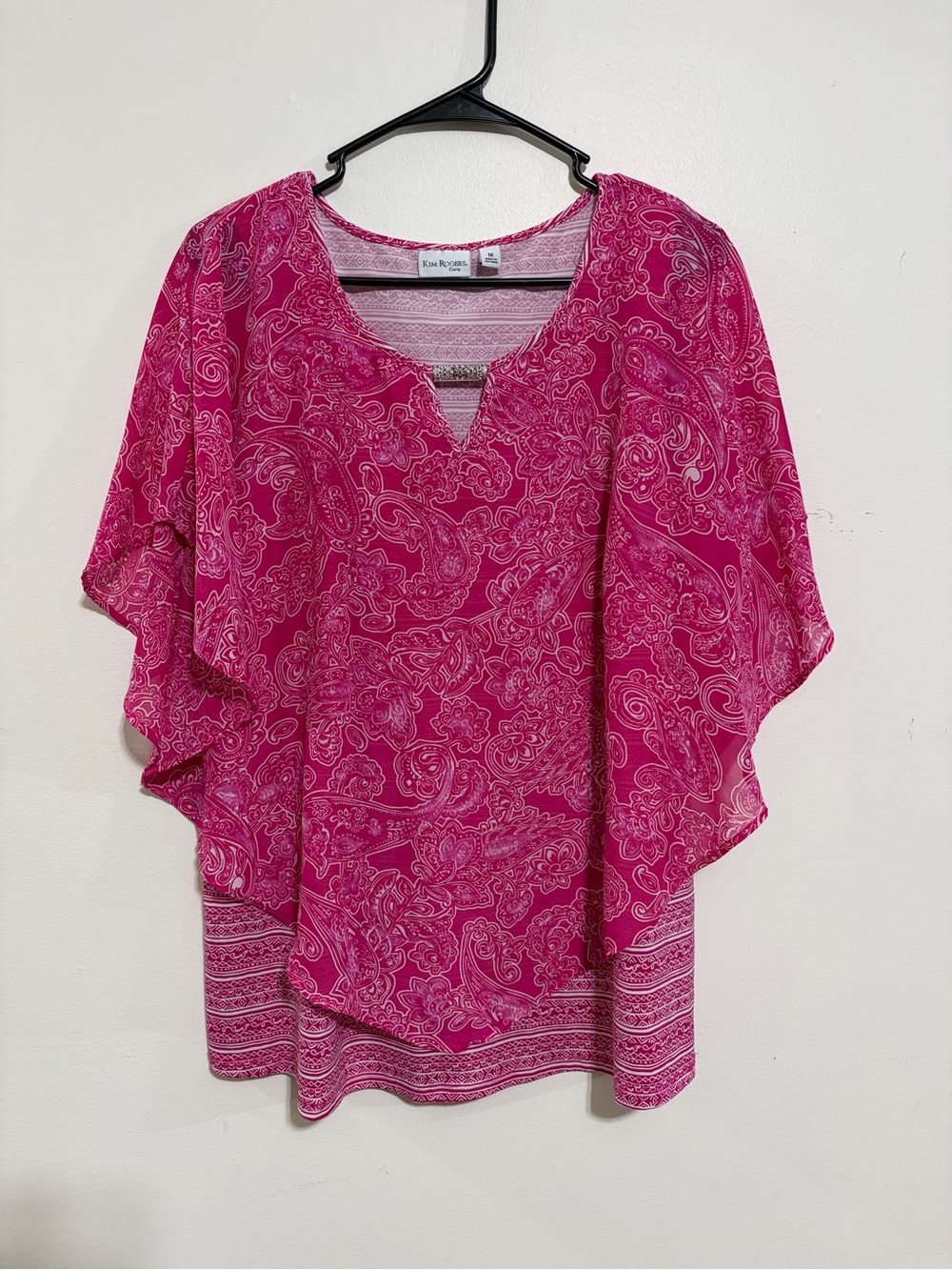 Kim Rogers Hot Pink Paisley Flutter Sleeve Tunic